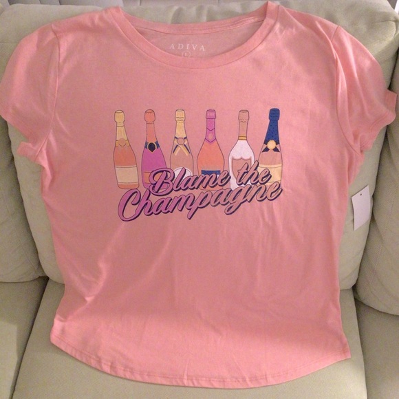 Adiva Tops - Adiva Pink Blame The Champagne Graphic Tee NWT L Preppy Casual Travel Beach